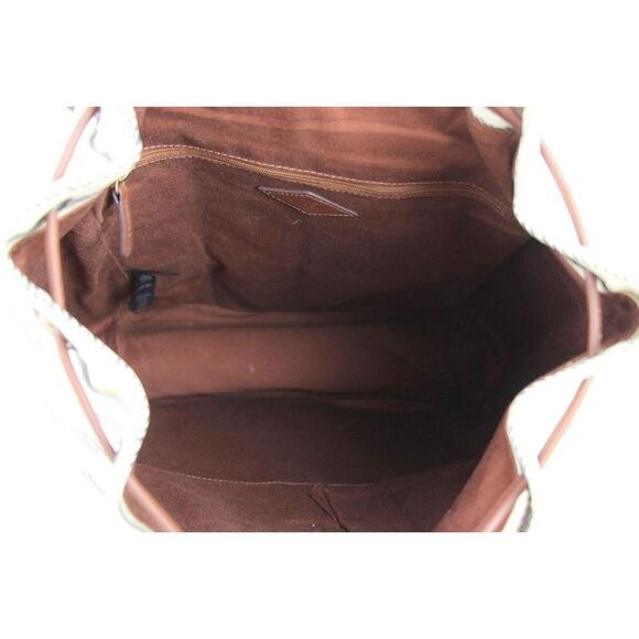 Fossil WHITE GRAY COATED CANVAS BROWN LEATHER TRIM HANDLES SHOULDER BAG BACKPACK - Picture 12 of 16